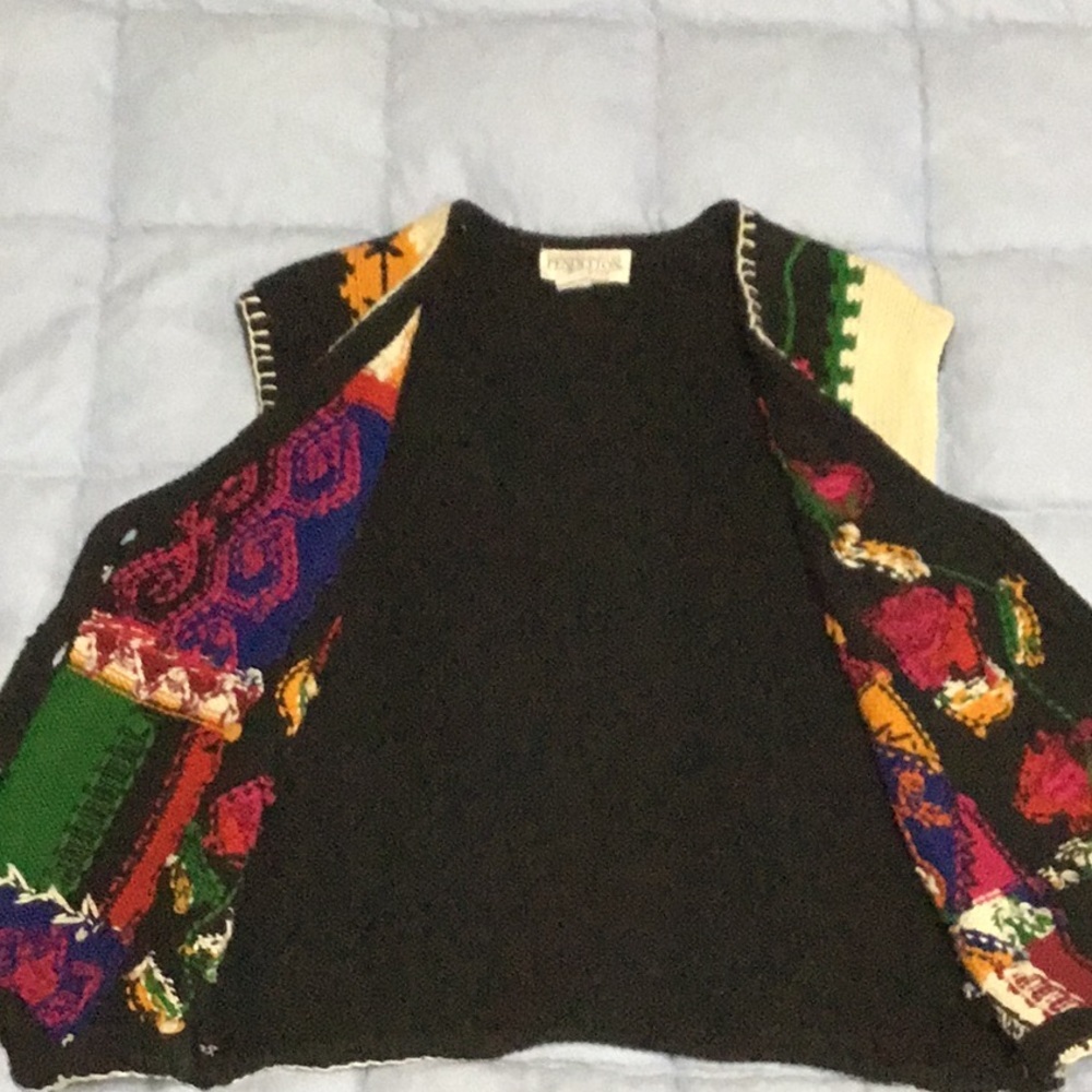 PENDLETON Knock Abouts Vintage Knit Vest M – Multicolor Patchwork Tapestry Folk - Picture 6 of 16